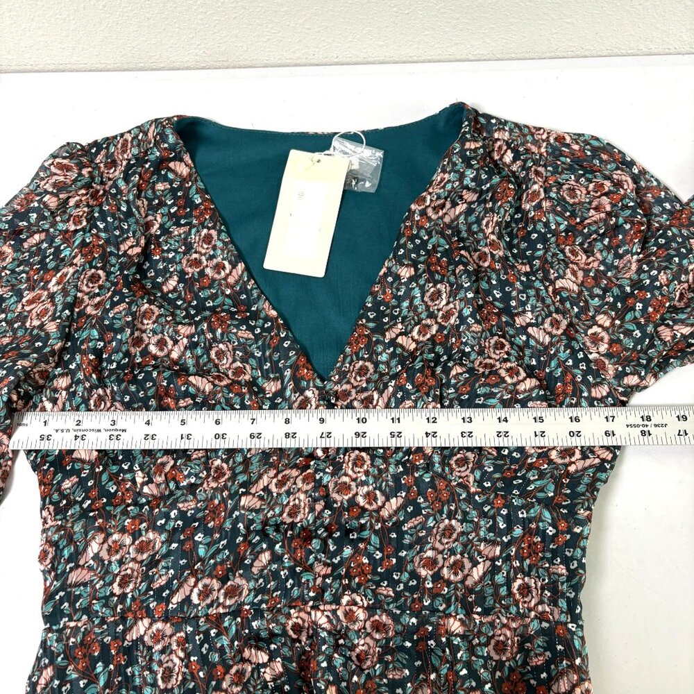 Vera & Lucy Midi Dress Womens L Blue Brown Floral V Neck Boho Gypsy NWT - Picture 7 of 12